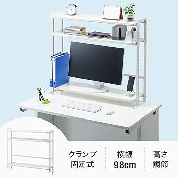 i*o様 背景フック３段　エクスパン　２本分　チェーン、錘付き　3段　クランプ付 MR-LC308W【クランプ式机上ラック3段タイプ】クランプ式で